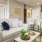 a living room with a white couch